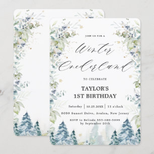 Chic Alpine Trees Winter Onederland 1st Birthday  Invitation