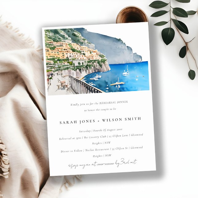 Chic Amalfi Coast Italy Landscape Rehearsal Dinner Invitation (Creator Uploaded)
