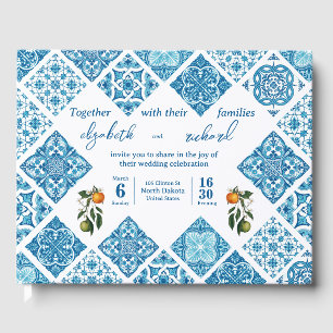 Chic Amalfi Lemon Blue Tile Mediterranean Wedding  Guest Book
