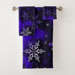 Chic Amethyst Purple Snowflake Motif Bath Towel Set