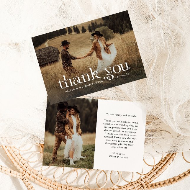 Chic and Beautiful Text | Classy Two Photo Wedding Thank You Card (Creator Uploaded)