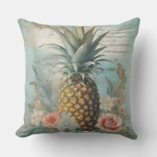 Chic and Beautiful Vintage Pineapple Art Aqua blue Cushion