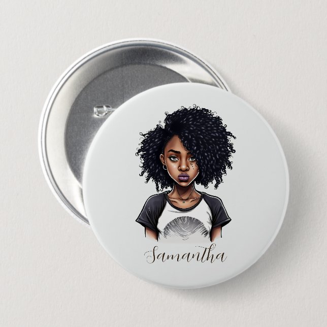 Chic and Classy Afro Woman 7.5 Cm Round Badge (Front & Back)
