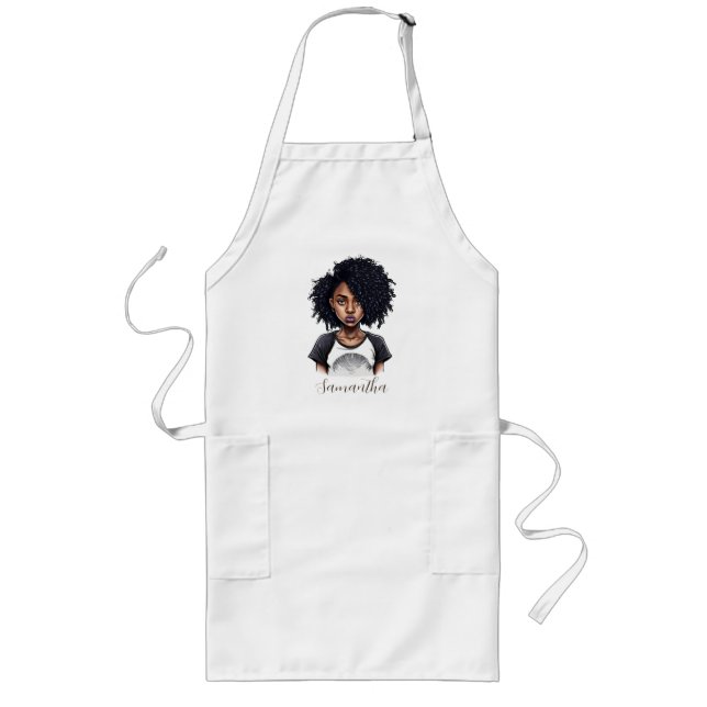 Chic and Classy Afro Woman Long Apron (Front)