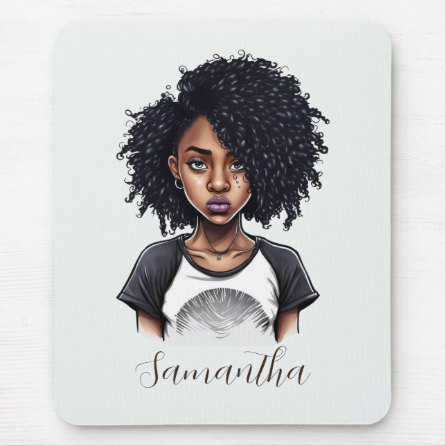 Chic and Classy Afro Woman Mouse Mat (Front)