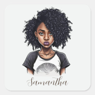 Chic and Classy Afro Woman Square Sticker