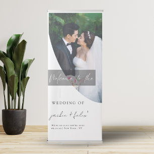 Chic and Elegant Calligraphy Custom Photo Wedding Retractable Banner