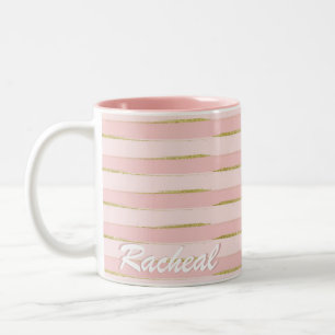 Chic and Elegant Gold Pink Stripes Two-Tone Coffee Mug