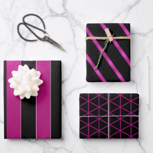 Chic and Elegant Magenta Pink and Black Glossy Wrapping Paper Sheet