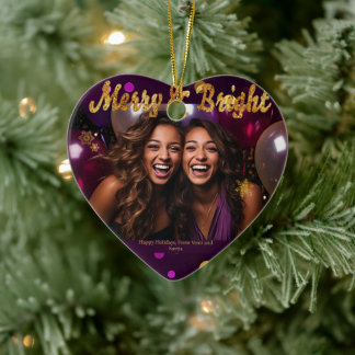 Chic and Festive Purple and Gold Confetti Ceramic Tree Decoration