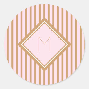 Chic and Glam Pink and Gold Stripes Monogram Classic Round Sticker