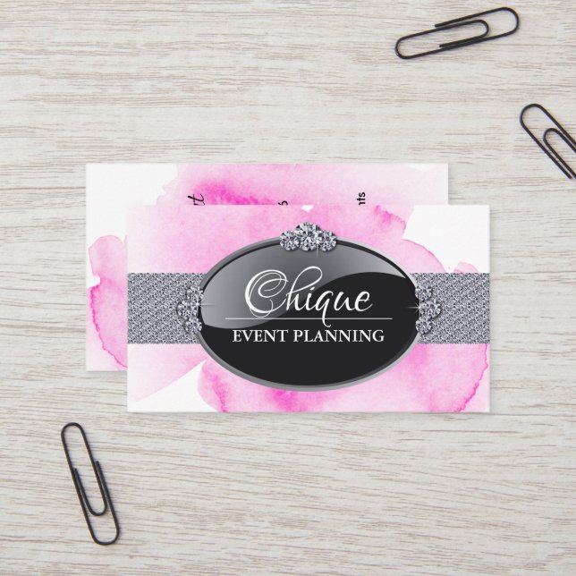 Chic and Glamourous Event Planner Business Cards (Front/Back In Situ)
