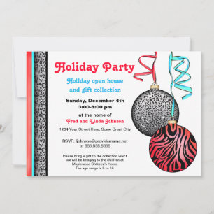 Chic and Hip Animal Print Holiday Ornaments 2 Invitation