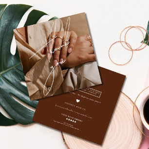 Chic and minimal logo Thank you with photo Square Business Card