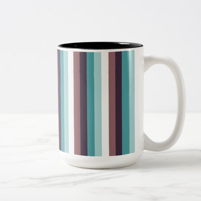 Chic And Modern Blue Brown White Stripes Pattern Two-Tone Coffee Mug (Right)