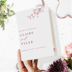 Chic and Simple White and Burgundy Wedding Program