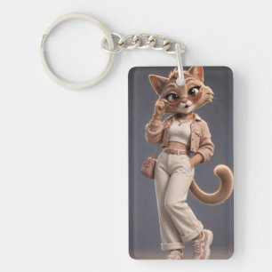 Chic and Stylish 3D Animated Cat Character Design Key Ring