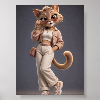 Chic and Stylish 3D Animated Cat Character Design Poster