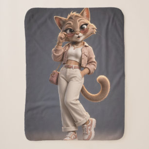 Chic and Stylish 3D Animated Cat Character Design Sherpa Blanket