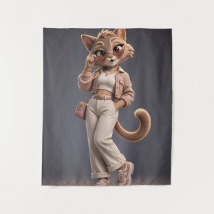 Chic and Stylish 3D Animated Cat Character Design Tapestry