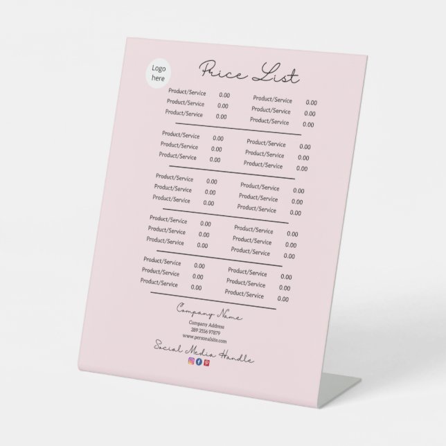 Chic and Stylish Beauty Salon Price List Pedestal Sign (Front)