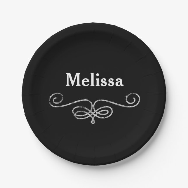 Chic and stylish black and silver paper plate (Front)