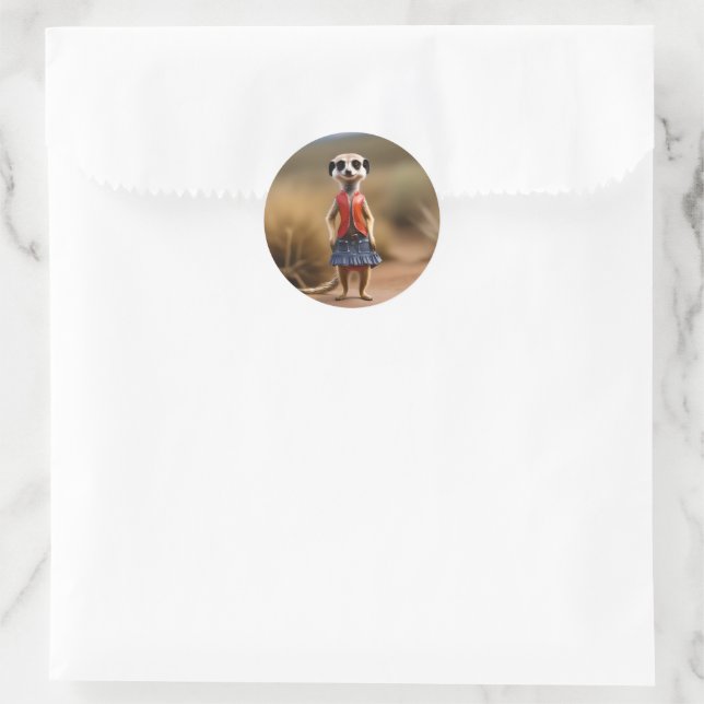 Chic and Stylish: Meerkat Girl in Skirt and Jacket Classic Round Sticker (Bag)