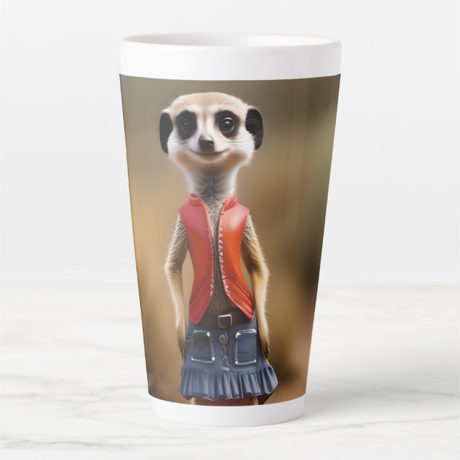 Chic and Stylish: Meerkat Girl in Skirt and Jacket Latte Mug (Front)