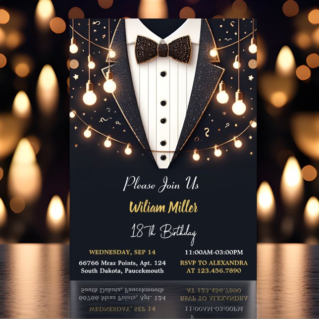 Chic And Suit Award Men Adult Tuxedo 18th Birthday Invitation (Creator Uploaded)