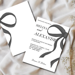 Chic and trendy Ribbon Black and white wedding Invitation