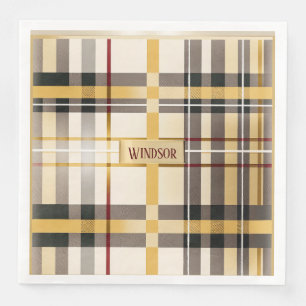 Chic and Trendy Taupe and Gold Plaid  Napkin