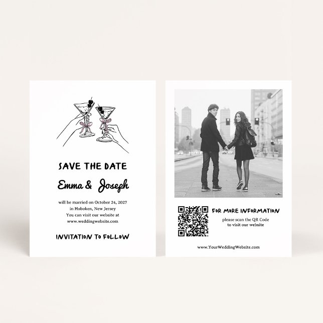 Chic and Whimsical Martini Glasses and Photo Save The Date (Creator Uploaded)