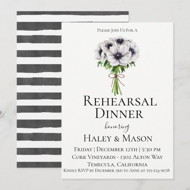 Chic Anemone Bouquet Rehearsal Dinner Invitation (Front/Back)