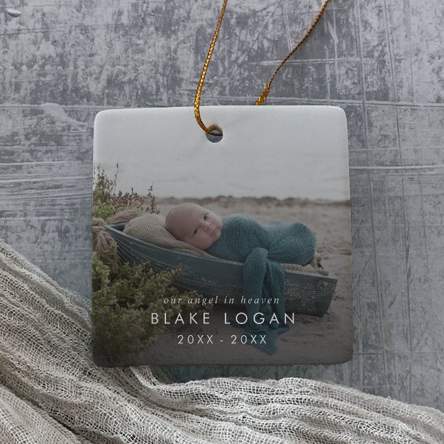Chic Angel In Heaven Baby Memorial Photo Overlay Ceramic Ornament (Creator Uploaded)