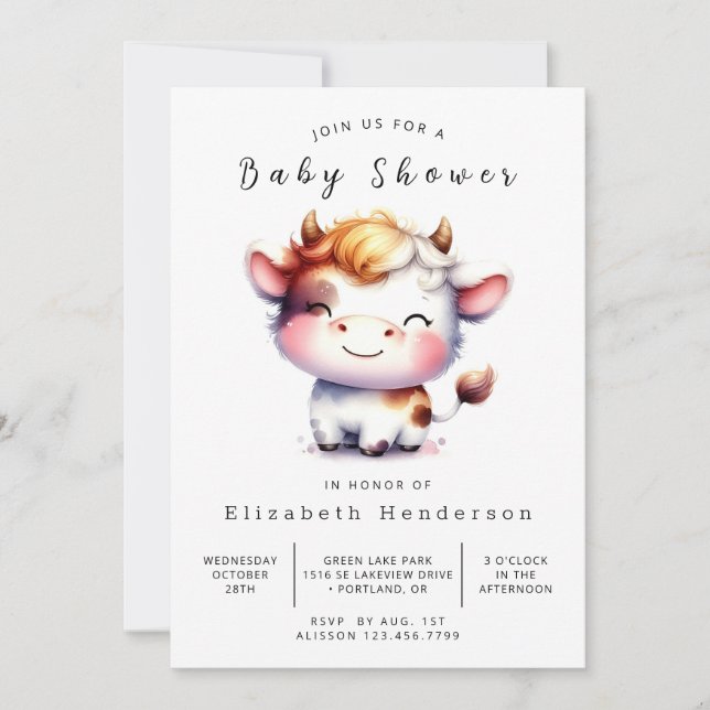  Chic Animal Simple Cow Baby Shower Invitation (Front)