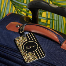 Chic Animal Skin Leopard Pattern Name Luggage Tag