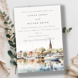 Chic Annapolis Maryland Watercolor Engagement Invitation