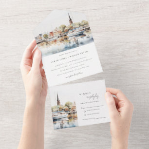 Chic Annapolis Maryland Watercolor Wedding All In One Invitation