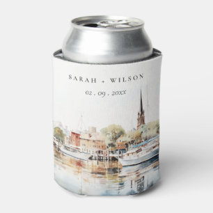 Chic Annapolis Maryland Watercolor Wedding Can Cooler