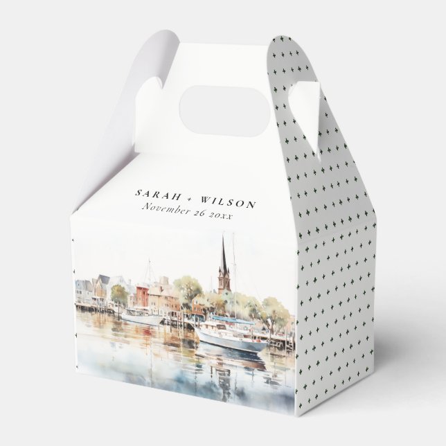 Chic Annapolis Maryland Watercolor Wedding Favour Box (Front Side)