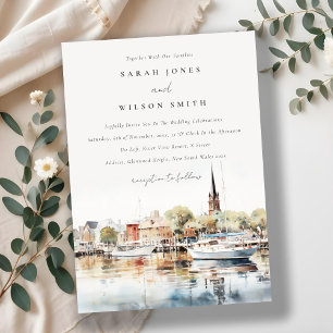 Chic Annapolis Maryland Watercolor Wedding Invitation
