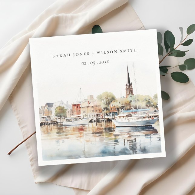 Chic Annapolis Maryland Watercolor Wedding Napkin (Creator Uploaded)