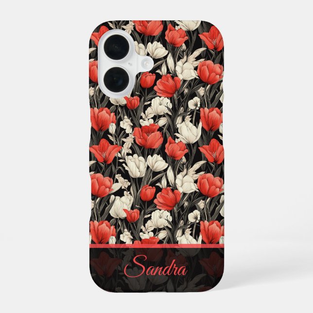 Chic Anniversary Gift Tulip Custom iPhone 16 Case (Back)