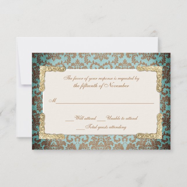 Chic Antique French Damask Look Wedding RSVP (Front)