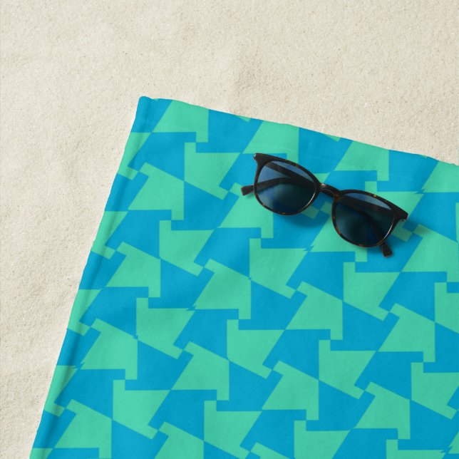 Chic Aqua and Turquoise Islamic Geometric Pattern Beach Towel (In Situ)