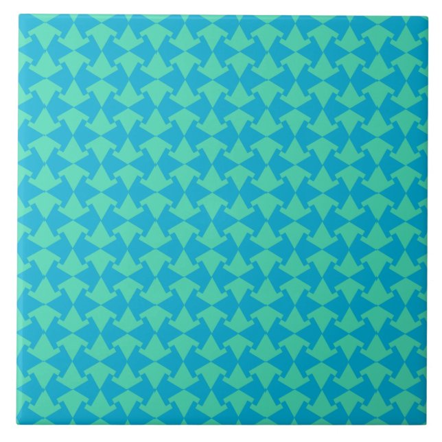 Chic Aqua and Turquoise Islamic Geometric Pattern Tile (Front)