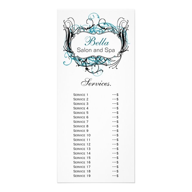 chic aqua, black and white Services rack card (Front)