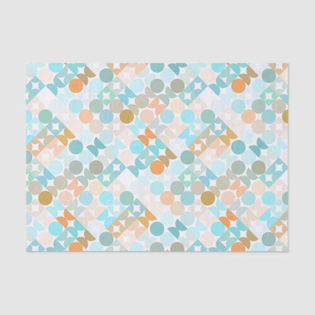 Chic Aqua Blue Coral Orange Circles Art Pattern Tissue Paper (Front)