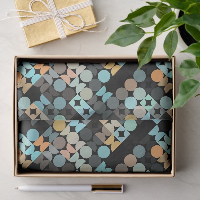 Chic Aqua Blue Coral Orange Circles Art Pattern Tissue Paper (Gift)