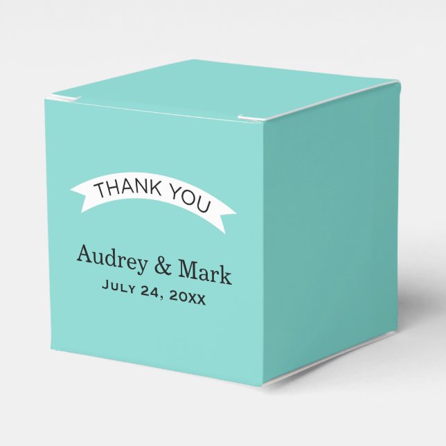 Chic Aqua Blue Custom Wedding Monogram Thank You Favour Box (Front Side)